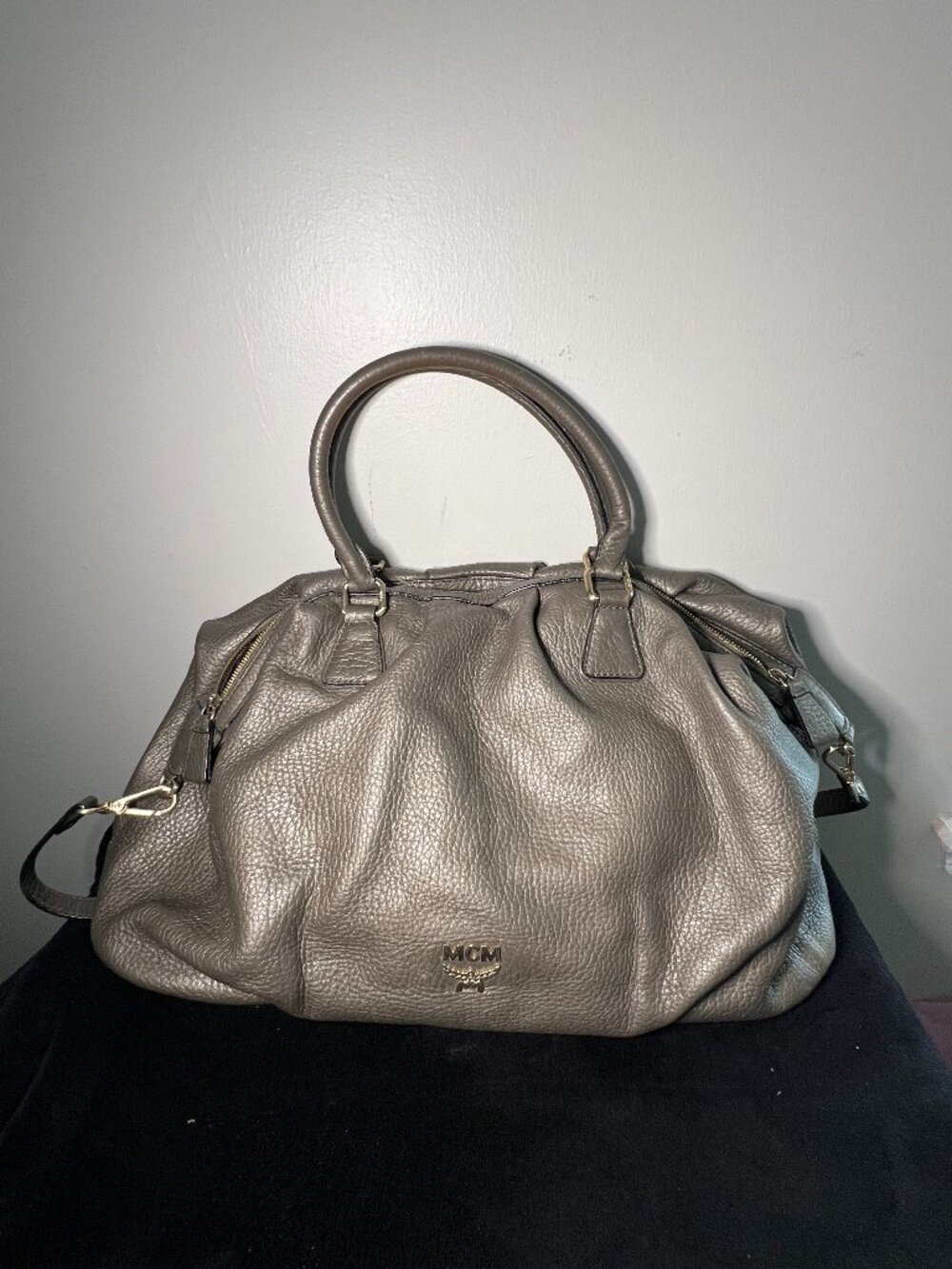 Authentic MCM Metallic Leather Satchel Bag